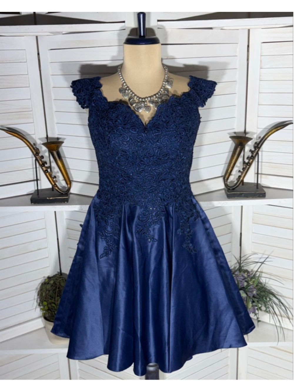 Vintage Y2K Dancing Queen USA mini prom dress 80s style blue floral beaded sz M